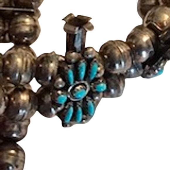 Vintage Squash Blossom Native American Zuni Petit Point Silver Turquoise Neck - Picture 5 of 9